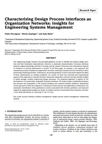 Characterizing Design Process Interfaces as Organization Networks: Insights for Engineering Systems Management