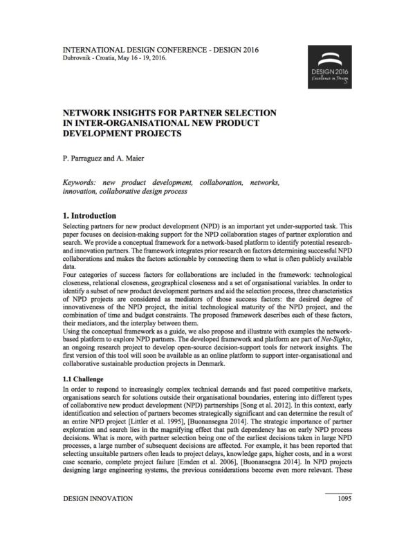 Network Insights for Partner Selection in Inter-organisational New Product Development Projects