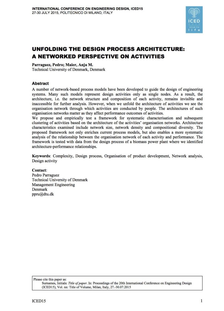 Unfolding the Design Process Architecture: A Networked Perspective on Activities