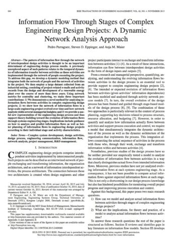 Information Flow Through Stages of Complex Engineering Design Projects: A Dynamic Network Analysis Approach