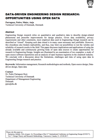 Data-driven engineering design research: Opportunities using open data